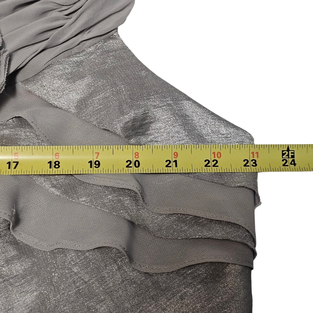 London Times Tiered Shutter Sheath Cocktail Silver Rosette Dress Size 18W - Picture 12 of 12